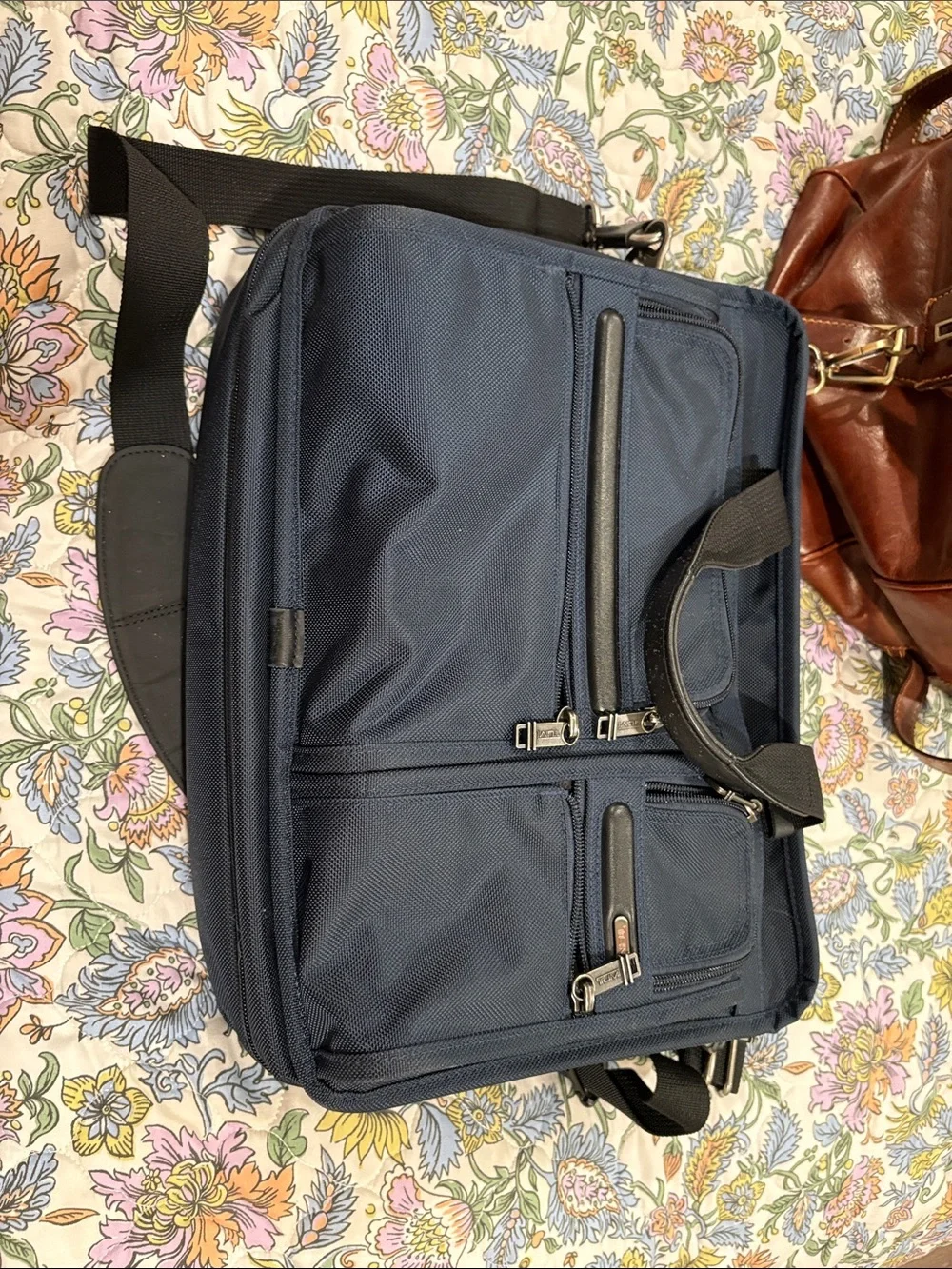 Tumi Navy Laptop Briefcase with Multiple Front Pockets